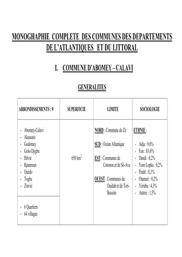 Monoghaphie Complete Des Communes Des Departements De L’Atlantiques Et Du Littoral