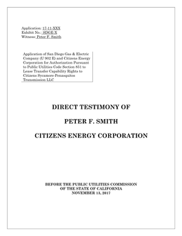 Direct Testimony of Peter F. Smith Citizens Energy Corporation