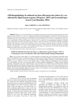 Dicentrarchus Labrax (L.) Co- Infected by Diplectanum Aequans (Wagener, 1857) and Lernanthropus Kroyeri (Van Beneden, 1851