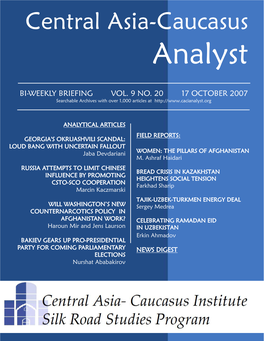 Central Asia-Caucasus Analyst Vol 9, No 20