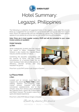 Hotel Summary: Legazpi, Philippines