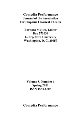 Comedia Performance Journal of the Association for Hispanic Classical Theater