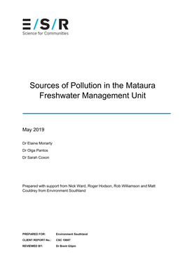 Sources of Pollution in the Mataura Freshwater Management Unit