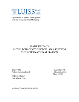 Made in Italy in the Tobacco's Sector: an Asset for The