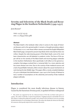 Severity and Selectivity of the Black Death and Recur- Ring Plague in the Southern Netherlands (1349-1450)