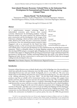 Colonial Policy on the Indonesian Ports Development for International and Domestic Shipping During Colonial Times