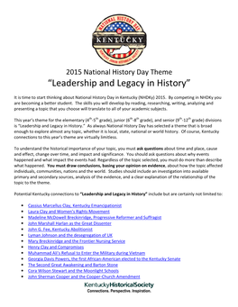 “Leadership and Legacy Leadership and Legacy in History Acy in History”