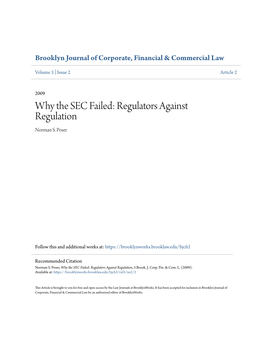 Why the SEC Failed: Regulators Against Regulation Norman S