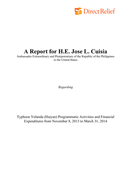 Typhoon Yolanda (Haiyan) Programmatic Activities and Financial Expenditures from November 8, 2013 to March 31, 2014