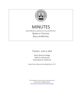 Minutes Santa Monica Community College District Board of Trustees Regular Meeting