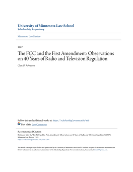 The FCC and the First Amendment: Observations on 40 Years of Radio and Television Regulation