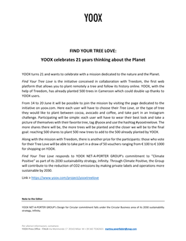 FIND YOUR TREE LOVE: YOOX Celebrates 21 Years Thinking About the Planet