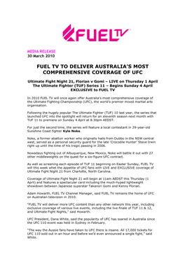 Fuel Tv to Deliver Australia’S Most Comprehensive Coverage of Ufc