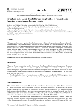 Eriophyoid Mites (Acari: Trombidiformes: Eriophyoidea) of Rosales Trees in Iran: Two New Species and Three New Records