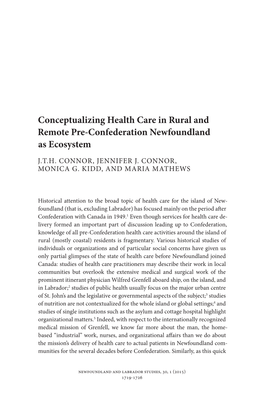 Conceptualizing Health Care in Rural and Remote Pre-Confederation Newfoundland As Ecosystem