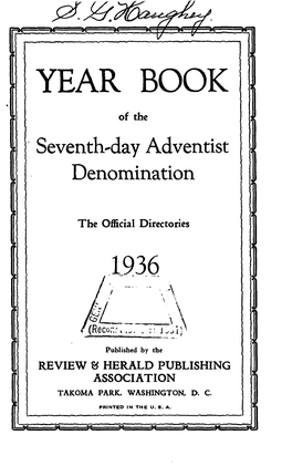 YEAR BOOK of the [ Seventh-Day Adventist Denomination