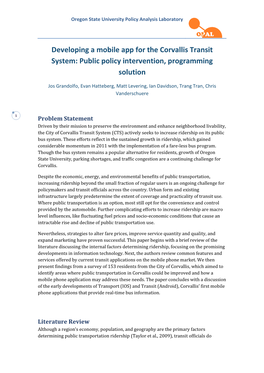 Developing a Mobile App for the Corvallis Transit System: Public Policy Intervention, Programming Solution