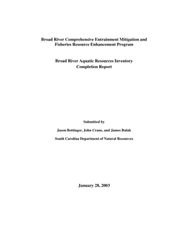 Broad River Aquatic Resources Inventory Completion Report