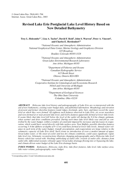 Revised Lake Erie Postglacial Lake Level History Based on New Detailed Bathymetry