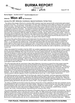 BURMA REPORT February 2007 Jrefrmh = Rws Wf R;F Issue N° 44