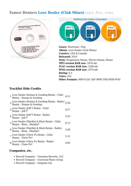 Esmee Denters Love Dealer (Club Mixes) Mp3, Flac, Wma