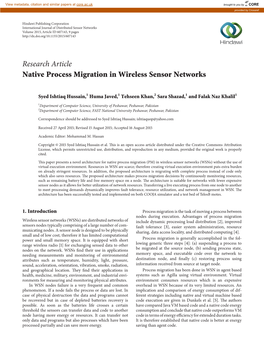 Research Article Native Process Migration in Wireless Sensor Networks