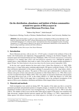 On the Distribution, Abundance and Habitat of Lichen Communities Around Two Species of Rhizocarpon in Razavi Khorasan Province, Iran