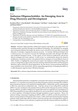 Antisense Oligonucleotides: an Emerging Area in Drug Discovery and Development