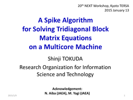 A Spike Algorithm for Solving Tridiagonal Block Matrix Equations on a Multicore Machine Shinji TOKUDA Research Organization for Information Science and Technology