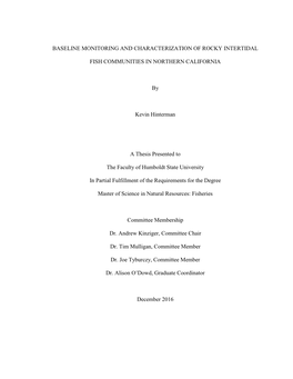Baseline Monitoring and Characterization of Rocky Intertidal