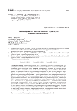 Do Blood Parasites Increase Immature Erythrocytes and Mitosis in Amphibians? Revista De Biología Tropical, 69(2), 615-625