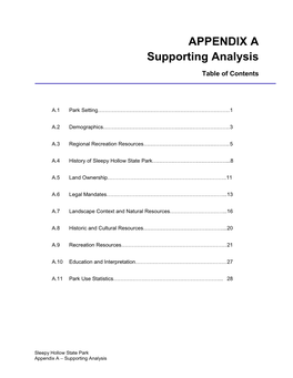 Sleepy Hollow State Park: Appendix a — Supporting Analysis