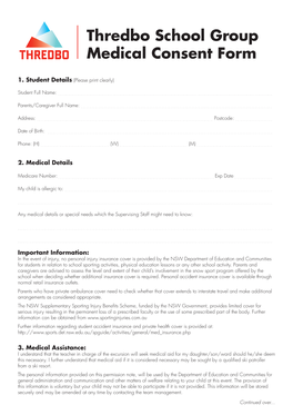 Thredbo School Group Medical Consent Form