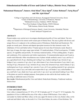 Ethnobotanical Profile of Utror and Gabral Valleys, District Swat, Pakistan