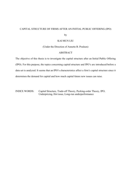 Capital Structure of Firms After an Initial Public Offering (Ipo)