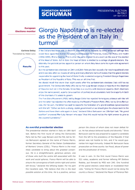 PRESIDENTIAL ELECTION in ITALY 18Th April 2013