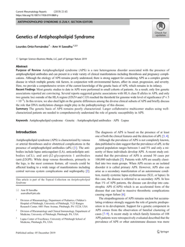 Genetics of Antiphospholipid Syndrome