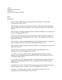 15/3/26 Liberal Arts and Sciences Astronomy James B. Kaler Papers, 1958-2001