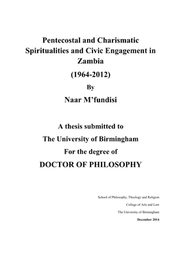 Pentecostal and Charismatic Spiritualities and Civic Engagement in Zambia (1964-2012) by Naar M’Fundisi