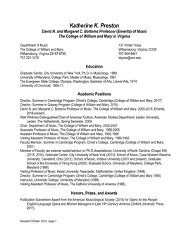 Curriculum Vitae: William and Mary Standard Format