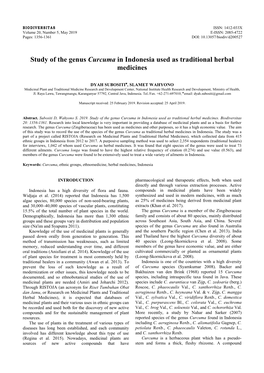 Study of the Genus Curcuma in Indonesia Used As Traditional Herbal Medicines