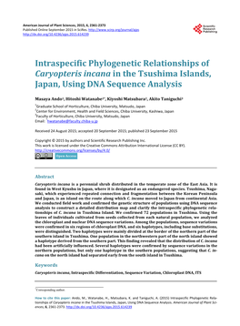 Intraspecific Phylogenetic Relationships of Caryopteris Incana in the Tsushima Islands, Japan, Using DNA Sequence Analysis