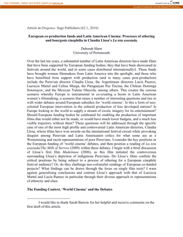 European Co-Production Funds and Latin American Cinema: Processes of Othering and Bourgeois Cinephilia in Claudia Llosa’S La Teta Asustada