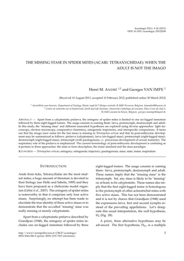 The Missing Stase in Spider Mites (Acari: Tetranychidae): When the Adult Is Not the Imago