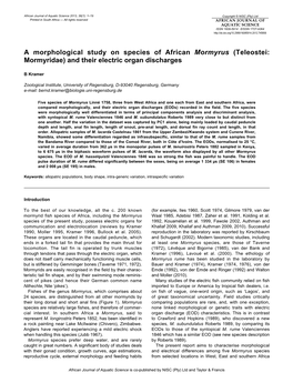 A Morphological Study on Species of African Mormyrus (Teleostei: Mormyridae) and Their Electric Organ Discharges