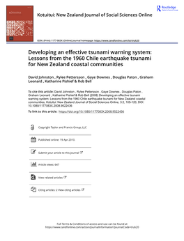 Lessons from the 1960 Chile Earthquake Tsunami for New Zealand Coastal Communities