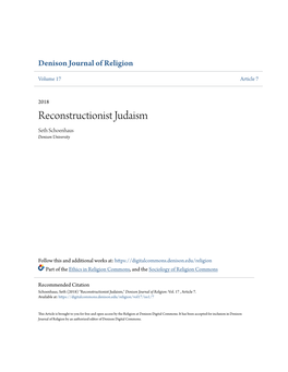 Reconstructionist Judaism Seth Schoenhaus Denison University