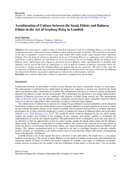 Acculturation of Culture Between the Sasak Ethnic and Balinese Ethnic in the Art of Gendang Beleq in Lombok