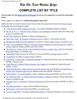 Books On-Line: Complete List by Title