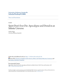 Apocalypse and Denial in an Infinite Universe Nathan Riggs University of Arkansas, Fayetteville